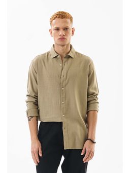 Snitch - Khaki Solid Full Sleeves Slim Casual Shirt for Men