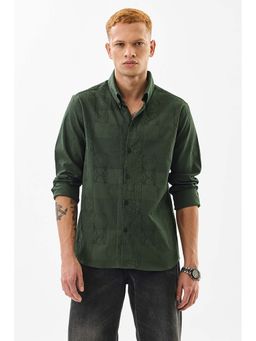 Snitch - Dark Green Textured Full Sleeves Slim Casual Shirt for Men