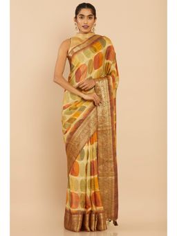 Soch - Women Gold Silk Geometric Saree with Unstitched Blouse