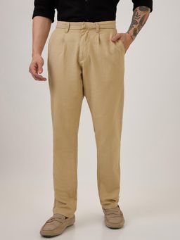 Spykar - Beige Mid Rise Tailored Fit Casual Trouser