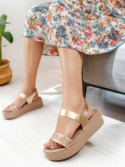 Carlton London - Women Gold Glitter Platform Sandals