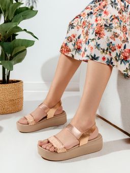 Carlton London - Women Rose Gold Glitter Platform Sandals