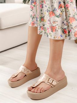 Carlton London - Women Rose Gold Platform Thong Sandals