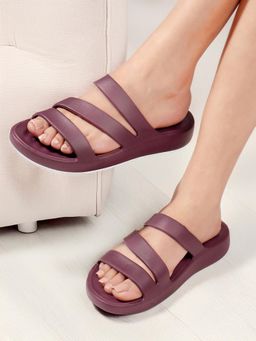 Carlton London - Women Wine Three-Strap Platform Comfort Sandals