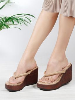 Carlton London - Women Beige Thong Wedges