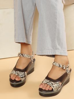 Carlton London - Women Brown Printed Ankle Strap Wedges