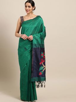 Stylee LIFESTYLE - Green Ikkat Silk Jacquard Saree With Blouse Piece
