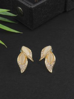 E2O - Self Design White Stone Gold Plated Stud Earring