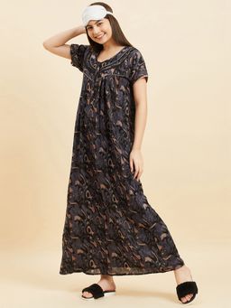 Sweet Dreams - Women Navy Blue Printed Night Dress