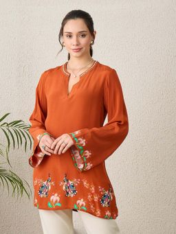 First Resort by Ramola Bachchan - Women Viscose Printed Brown Top