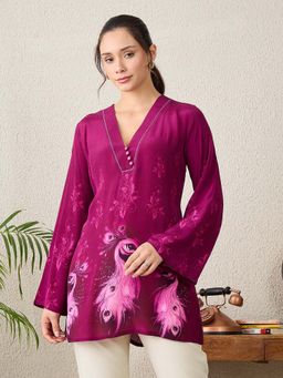 First Resort by Ramola Bachchan - Women Viscose Printed Magenta Top