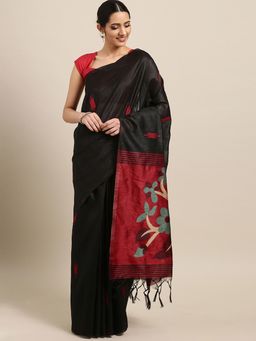 Stylee LIFESTYLE - Black Ikkat Silk Jacquard Saree With Blouse Piece