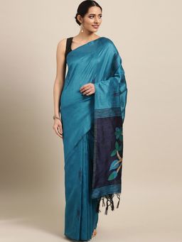 Stylee LIFESTYLE - Blue Ikkat Silk Jacquard Saree With Blouse Piece