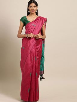 Stylee LIFESTYLE - Pink Ikkat Silk Jacquard Saree With Blouse Piece