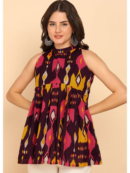 Vbuyz - Women Wine Printed Fit & Flare Cotton Stitched Tunic