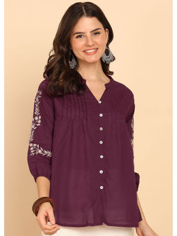 Vbuyz - Women Magenta Solid Fit & Flare Cotton Stitched Top