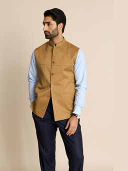 Gargee Designers - Pure Cotton Solid/Plain Beige Waist Coat