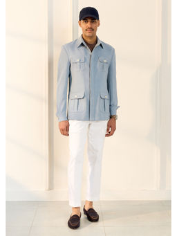 Gargee Designers - Poly Viscose Lycra Solid/Plain Blue Shacket