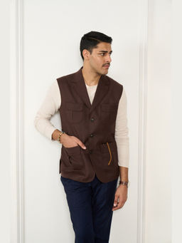 Gargee Designers - Wool Solid Notched Lapel Waist Coat