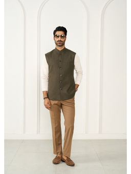 Gargee Designers - Linen Solid Mandarin Neck Waist Coat