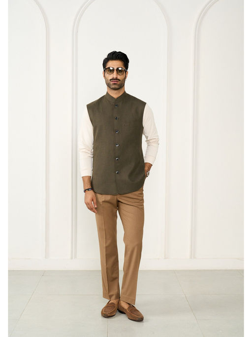 Gargee Designers Linen Solid Mandarin Neck Waist Coat