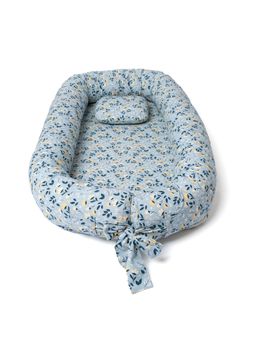 TIDY SLEEP - Mom & Me Blue Flower Baby Nest with Pillow