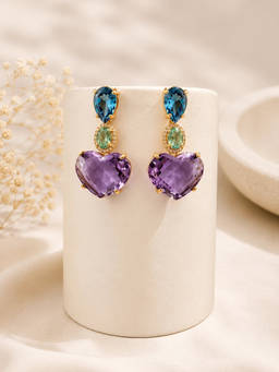 Miora - Multicolor Amethyst Heart Earrings