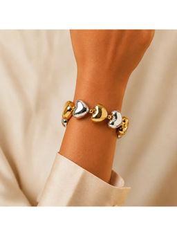 Ruby Raang Studio - Multi-Color Dual-Tone Puffed Heart Stretch Bracelet