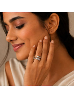 Ruby Raang Studio - Silver Bypass Dome and Pave Open Ring