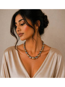 Ruby Raang Studio - Multi-Color Dual-Tone Teardrop Bead Statement Necklace