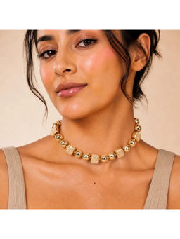 Ruby Raang Studio - Gold Mixed Ball and Cube Bead Statement Necklace