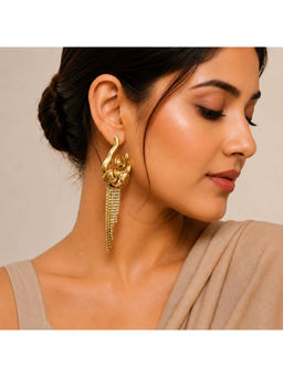 Ruby Raang Studio - Gold Orchid Flower Tassel Chain Earrings