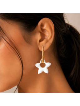 Ruby Raang Studio - Multi-Color Pearl Star Charm Hoop Earrings