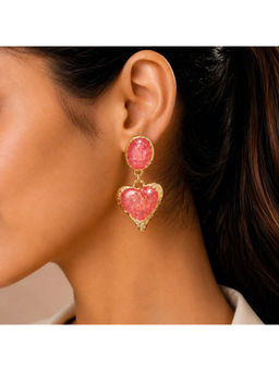 Ruby Raang Studio - Pink Resin Oval and Heart Double Drop Earrings