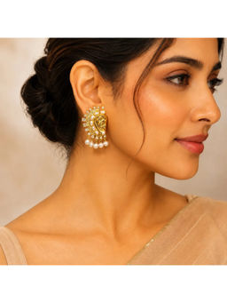 Ruby Raang Studio - Paisley Gold Pearl Chandelier Earrings