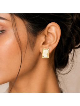 Ruby Raang Studio - Gold Framed Marbled Cream Square Stud Earrings