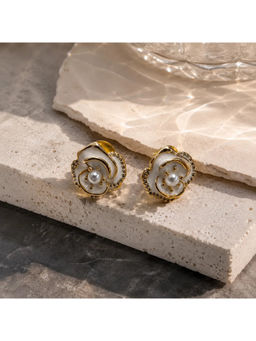 Ruby Raang Studio - White Rose Flower Textured Stud Earrings