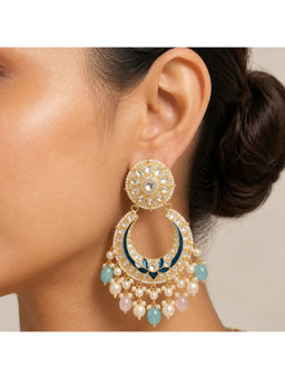 Ruby Raang Studio - Navy Blue Meenakari Pearl Drops Kundan Chandbali