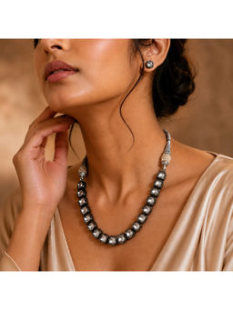 Ruby Raang Studio - White Kundan Square Stone Necklace with Stud Earrings