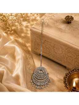 Ruby Raang Studio - White Cz Grand Maang Tikka
