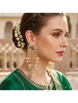 Ruby Raang Studio - Multi-Color Mehfil Pearl Tassel Jhumka Earrings