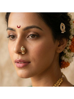Ruby Raang Studio - White Baarish Kundan Clip-On Nose Pin