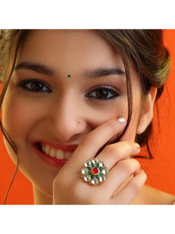 Ruby Raang Studio - Multi-Color Gulzaar Meenakari Kundan Floral Ring