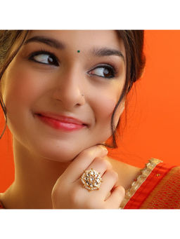 Ruby Raang Studio - White Phool Angoothi Kundan Cluster Floral Ring
