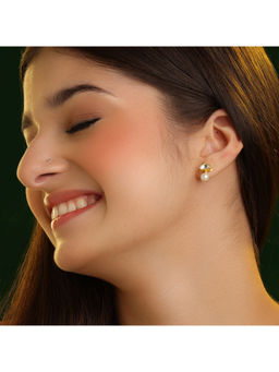Ruby Raang Studio - White Bindi Kundan Pearl Drop Stud Earrings