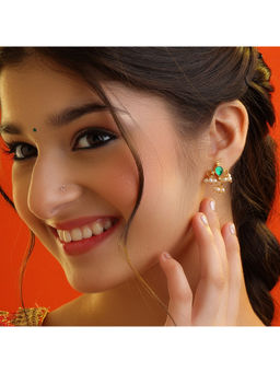 Ruby Raang Studio - Green Hara Buti Pearl Drop Earrings