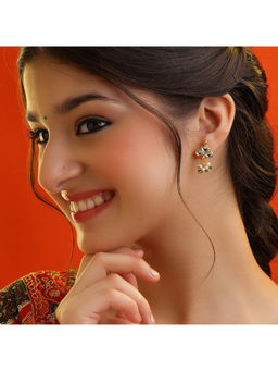 Ruby Raang Studio - White Neel Patta Kundan Drop Earrings
