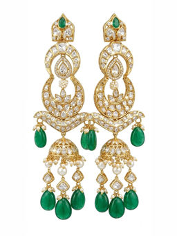 XAGO - 18k Gold Plated Traditional Kundan Green Chandbali Earrings