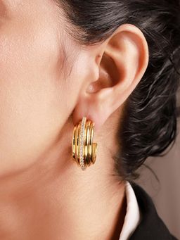 Voylla - Woven Wonder Studded Fluted Hoop Earrings