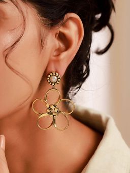 Voylla - Woven Wonder Flat Twisted Floral Dangler Earrings